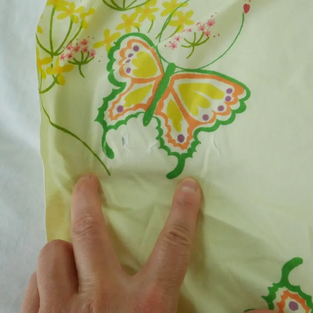 Vintage 70s Queen Sheet‎ Set Yellow Floral Butterflies Marlene Tastemaker Dainty